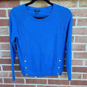 Talbots Lightweight Sweater Women's Size Petite Small Blue Button Accents